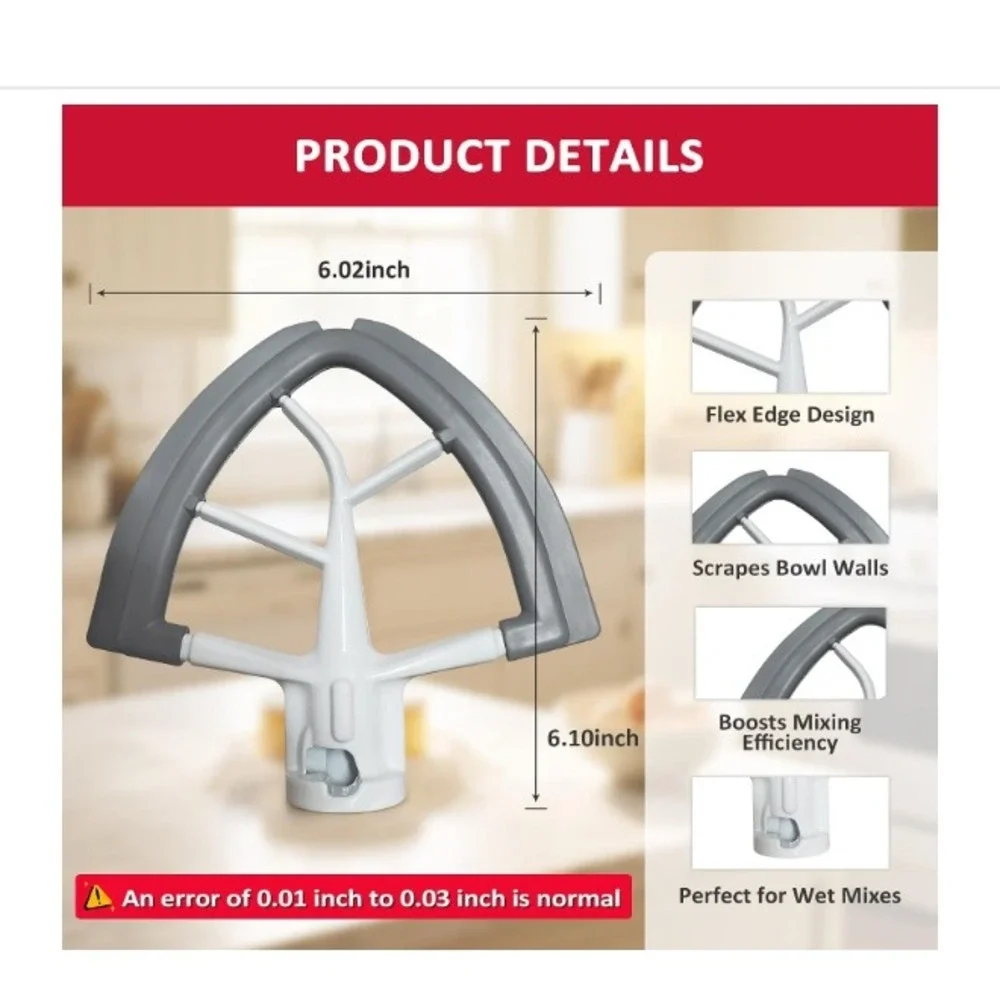 Flex Edge Beater for 4.5-5 Qt Tilt-Head Mixer White Grey NEW Bowl Scraper